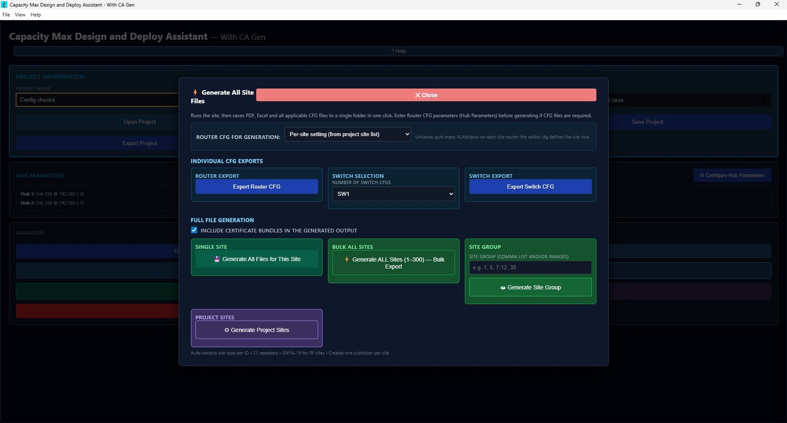 CapMax generate all site files screen